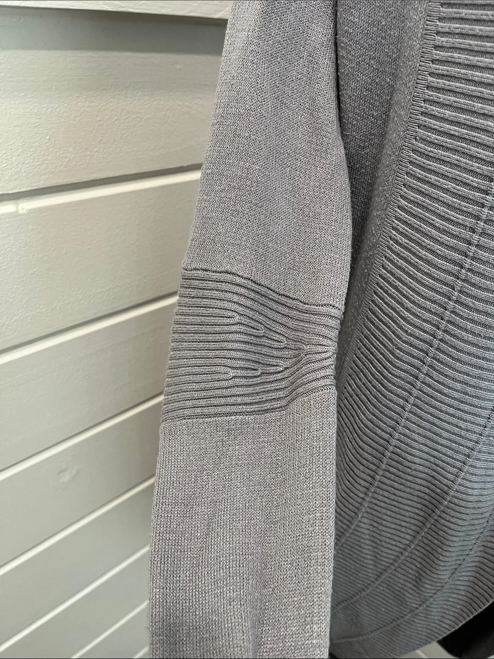 Gray Open-Front Ribbed Shawl Collar Sweater